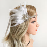 1920s Flapper Headpiece Roaring 20s Great Gatsby Feather Headband White