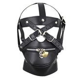 Maxbell Full Covered Leather Harness Hood Mask Buckled Lockable Headgear Costume