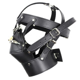 Maxbell Full Covered Leather Harness Hood Mask Buckled Lockable Headgear Costume