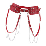 Women's Punk Waist Belt Leather Harness Adjustable Wide Waistband Red