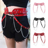 Women's Punk Waist Belt Leather Harness Adjustable Wide Waistband Black