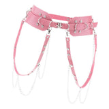 Women's Punk Waist Belt Leather Harness Adjustable Wide Waistband Pink