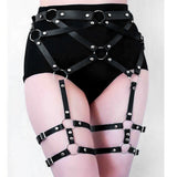 Maxbell Women Sexy Leather Harness Garter Belt Adjustable Waist Leg Cage Belt Black