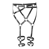 Maxbell Women Sexy Leather Harness Garter Belt Adjustable Waist Leg Cage Belt Black