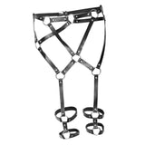 Maxbell Women Sexy Leather Harness Garter Belt Adjustable Waist Leg Cage Belt Black