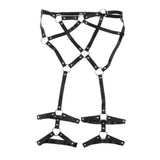 Maxbell Women Sexy Leather Harness Garter Belt Adjustable Waist Leg Cage Belt Black