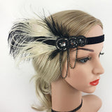 Maxbell Women Flapper Headband Great Gatsby Headpiece Flapper Feather Headband Black