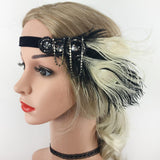Maxbell Women Flapper Headband Great Gatsby Headpiece Flapper Feather Headband Black