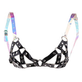 Maxbell Women Harness Adjustable Cage Bra Leather Hollow Out Strappy Lingerie Black