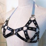 Maxbell Women Harness Adjustable Cage Bra Leather Hollow Out Strappy Lingerie Black