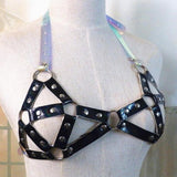 Maxbell Women Harness Adjustable Cage Bra Leather Hollow Out Strappy Lingerie Black