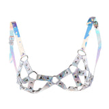 Maxbell Women Harness Adjustable Cage Bra Leather Hollow Out Strappy Lingerie Silver