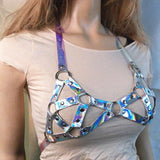 Maxbell Women Harness Adjustable Cage Bra Leather Hollow Out Strappy Lingerie Silver