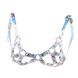 Maxbell Women Harness Adjustable Cage Bra Leather Hollow Out Strappy Lingerie Silver