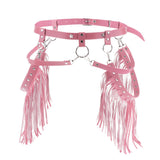 Maxbell Women Punk Garter Waist Belts with Fringe Tassel Skirt Belt Halloween Pink