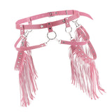Maxbell Women Punk Garter Waist Belts with Fringe Tassel Skirt Belt Halloween Pink