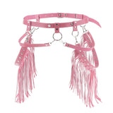 Maxbell Women Punk Garter Waist Belts with Fringe Tassel Skirt Belt Halloween Pink
