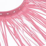 Maxbell Women Punk Garter Waist Belts with Fringe Tassel Skirt Belt Halloween Pink