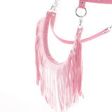 Maxbell Women Punk Garter Waist Belts with Fringe Tassel Skirt Belt Halloween Pink