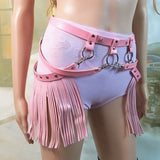 Maxbell Women Punk Garter Waist Belts with Fringe Tassel Skirt Belt Halloween Pink