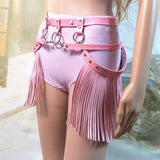 Maxbell Women Punk Garter Waist Belts with Fringe Tassel Skirt Belt Halloween Pink