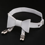 Women Bowknot Leg Garter Faux Leather Elastic Punk Thigh Ring Belts White