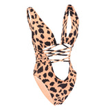 Women Leopard One Piece Swimsuit Bandage High Cut Monokini Bathing Suit M