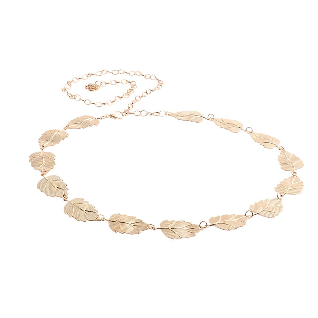 Metal Waist Chain Belt Wide Gold Leaf Waistband for Women
