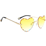 Lovely Rimless Sunglasses Women Heart Shape UV400 Cute Eyewear Sun Glasses Yellow
