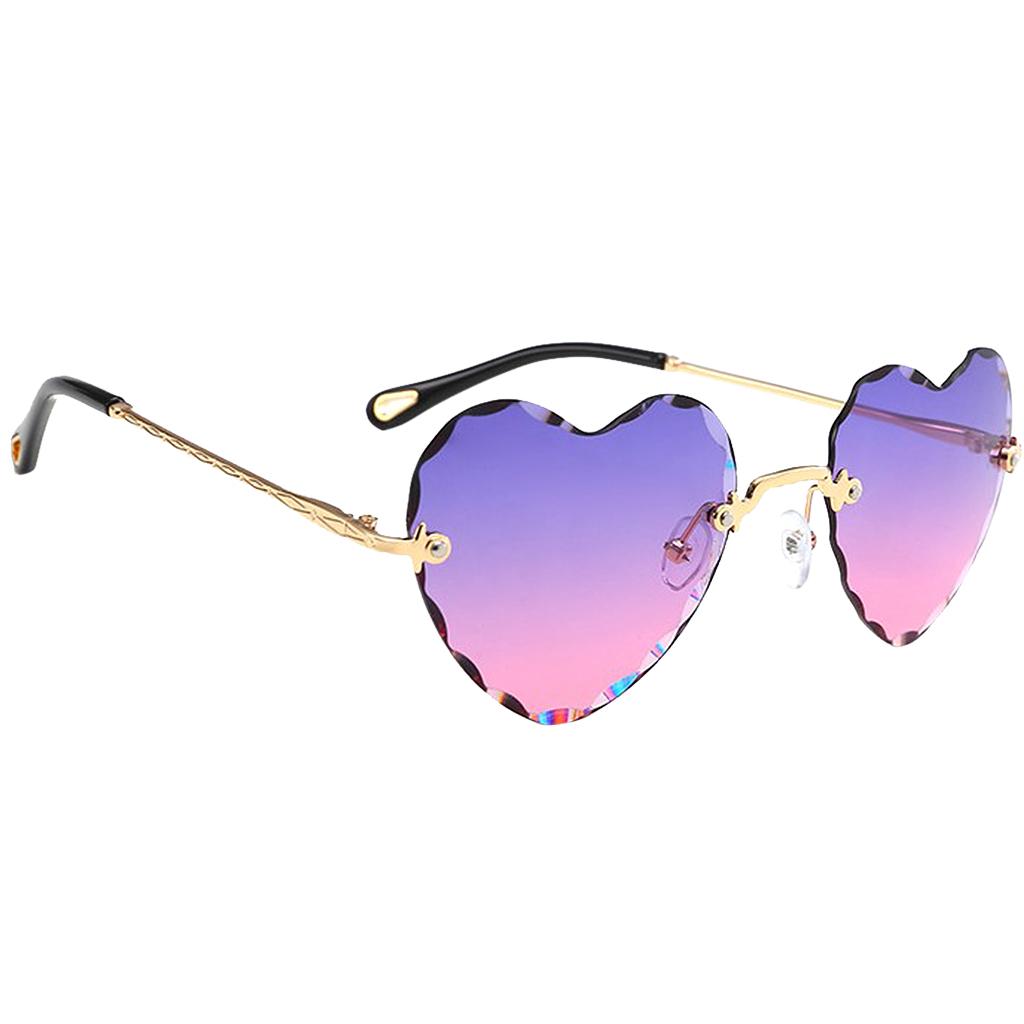 Lovely Rimless Sunglasses Women Heart Shape UV400 Cute Eyewear Sun Glasses  Purple Pink
