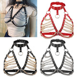 Maxbell Women Punk Body Chain Leather Harness Adjustable Cage Bra Black+Silver Chain