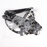 Maxbell Women Punk Body Chain Leather Harness Adjustable Cage Bra Black+Silver Chain