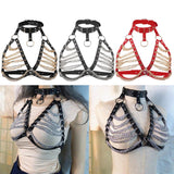 Maxbell Women Punk Body Chain Leather Harness Adjustable Cage Bra Black+Silver Chain