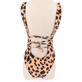 Maxbell Women Leopard One Piece Swimsuit Bandage High Cut Monokini Bathing Suit L