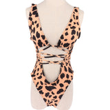 Maxbell Women Leopard One Piece Swimsuit Bandage High Cut Monokini Bathing Suit L