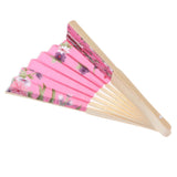 Japanese Hand Fan Vintage Bamboo Silk Fabric Folding Handheld Fan Pink