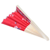 Japanese Hand Fan Vintage Bamboo Silk Fabric Folding Handheld Fan Red