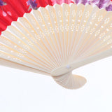 Japanese Hand Fan Vintage Bamboo Silk Fabric Folding Handheld Fan Red