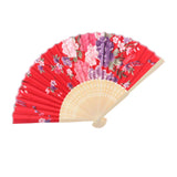 Japanese Hand Fan Vintage Bamboo Silk Fabric Folding Handheld Fan Red