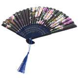 Retro Chinese Bamboo Handheld Fan Party Folding Fan with Tassel Black