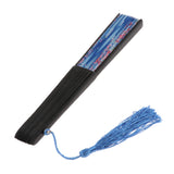 Retro Chinese Bamboo Handheld Fan Party Folding Fan with Tassel Blue