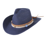 Women Straw Sun Hat Dark Blue