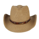 Unisex Western Style Straw Cowboy Cowgirl Hat Wide Brim Sun Hat Khaki
