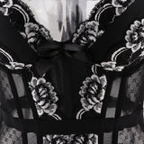 Maxbell Women Push up Bustier Sexy Corset Lace Printing Waist Cinche XXL-Black White