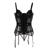 Maxbell Women Push up Bustier Sexy Corset Lace Printing Waist Cinche XXL-Black White
