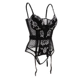 Maxbell Women Push up Bustier Sexy Corset Lace Printing Waist Cinche XXL-Black White
