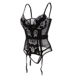 Maxbell Women Push up Bustier Sexy Corset Lace Printing Waist Cinche XXL-Black White