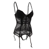 Maxbell Women Push up Bustier Sexy Corset Lace Printing Waist Cinche S-Black