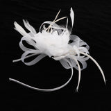 Women Mesh Bowknot Floral Hair Band Headpiece Headwear Hair Accessory White