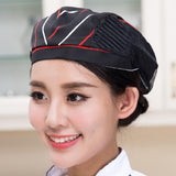 Max Chef Hat Cooker Cap Waiter Baker Head Wrap Restaurant Work Hat Red Stripe